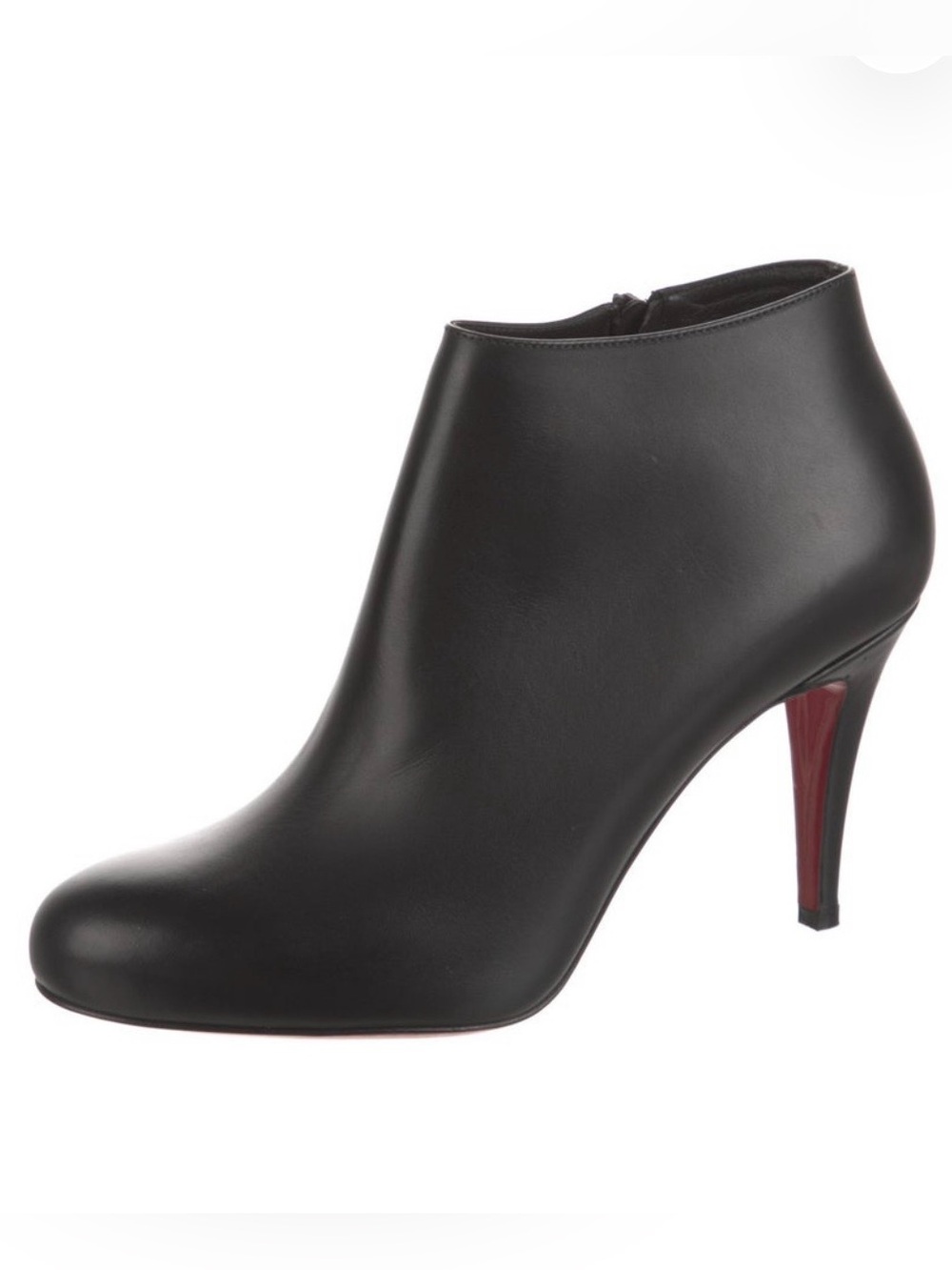 Christian Louboutin Black Leather Ankle Boot with Signature Red Heel